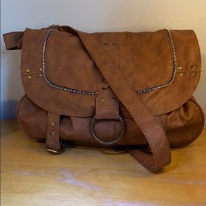 Brown Leather-ish Lola crossbody w/metal hardware